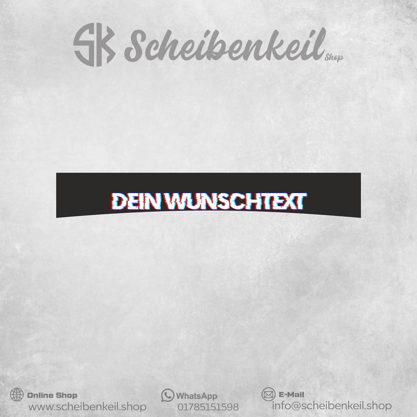 Glitch Style Scheibenkeil mit Wunschtext - Digitaldruck Folie - Universal